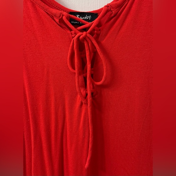 ❤️FINAL SALE❤️ Bardot Red Lace-up Detail Fitted Jersey Midi Dress Size US 2 - Picture 10 of 11